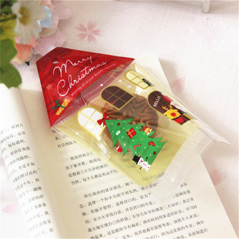 50Pcs Cute Christmas Cellophane Treat Bags Small Clear Gift Candy Cookie Goodies Bag for Holiday Party Favors
