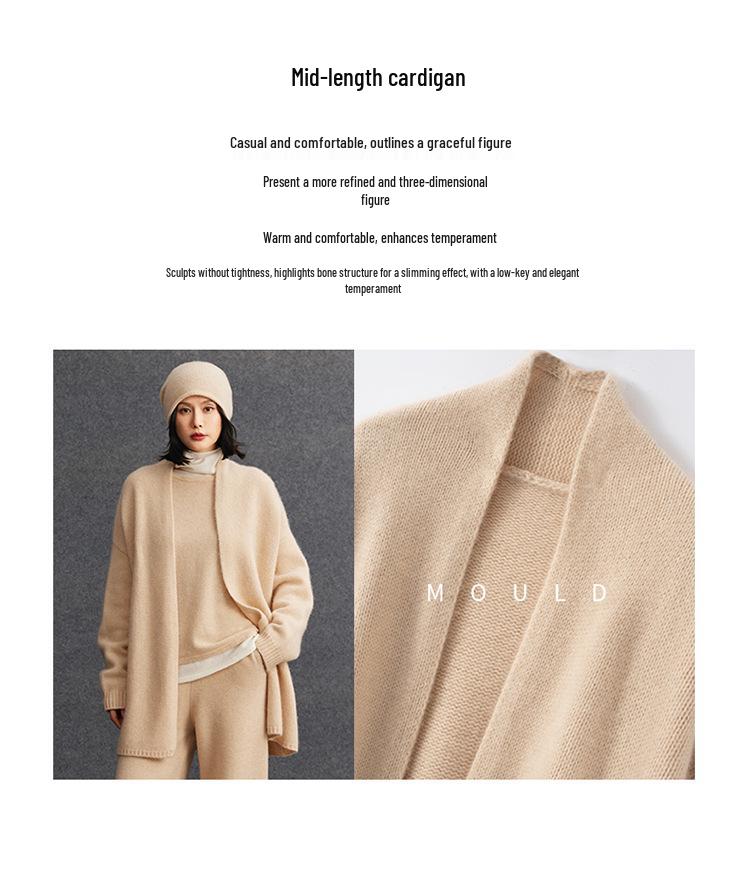 2026 Autumn/Winter Women's V-Neck Cashmere Cardigan: Elegant Mid-length, Slimming Outerwear