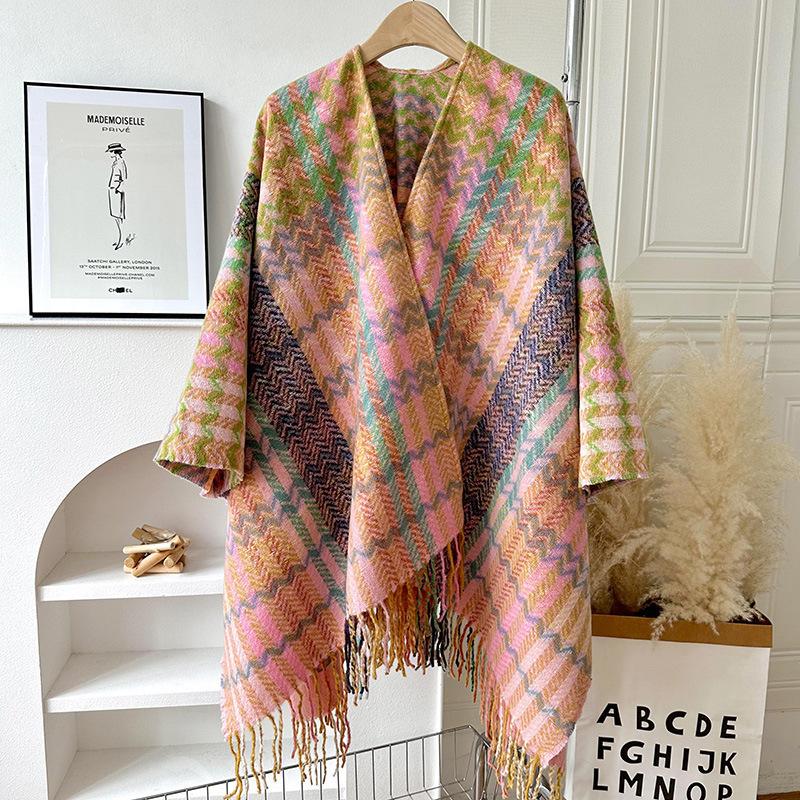 Knit Shawl Wrap for Women, Ladies Knitted Kimono with Fringe for Fall Winter, blanket shawl
