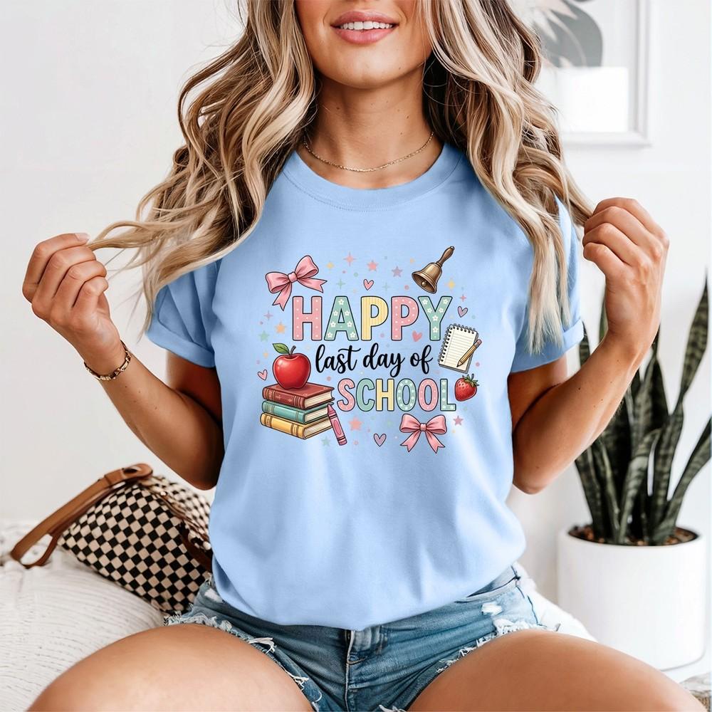 Happy Last Day School Unisexs T Shirt Retro Teacher Summer Break Pastel Tee 2XL