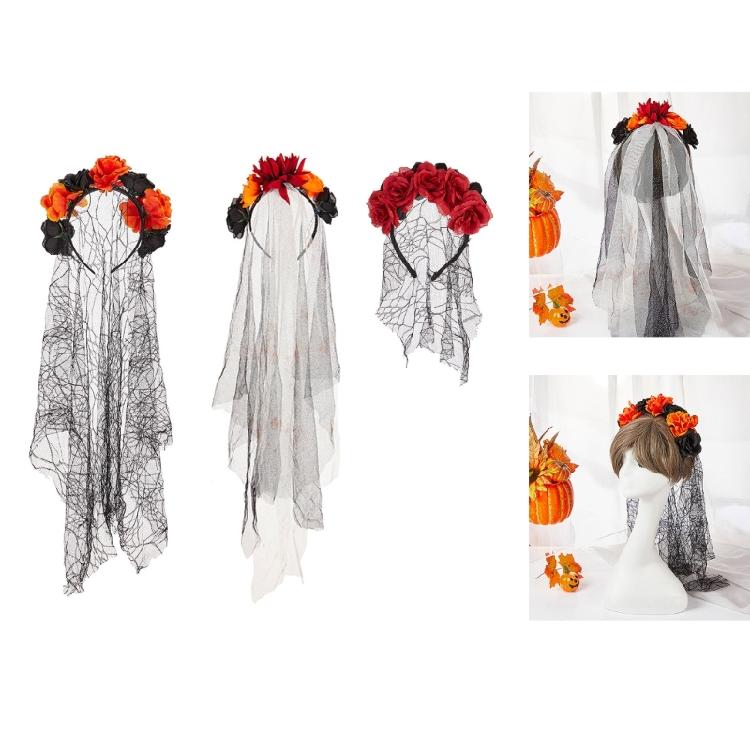 Delicate Rose HairBand Black Headdress Mysterious Rose Hairband with Black Headdress for Halloween Parties Costume