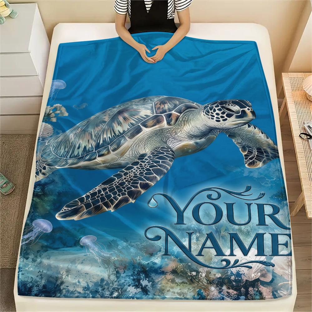 1PC Custom Name Golden Sea Adventure Patterned Flannel Blanket Suitable For All Seasons for Home Decor Warmth and Comfort Gifts Holiday Present_lx