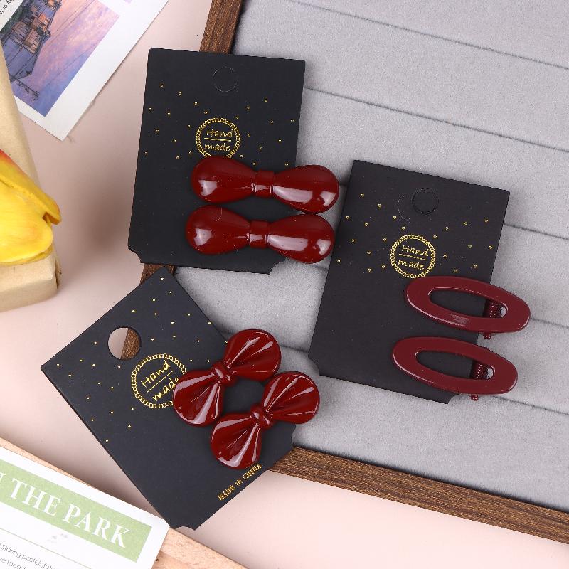 1Pairs New Year Festival Atmosphere Head Clip Wine Red Bow Bang Clip Duckbill Clip Sweet Retro High Quality Hair Accessories
