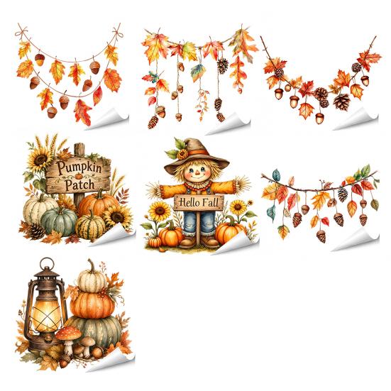 Creative Soft Decoration Gifts Autumn Maple Leaf Pinecone Scarecrow Pumpkin Static Window Clings, Waterproof PVC Indoor Outdoor Glass Decor