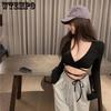 Women Crop Top Summer Long Sleeve Corset Y2k Tops Korean Tanktop Navel Tie Thin Black T-Shirt Ladies Boho Gothic Sexy Clothes