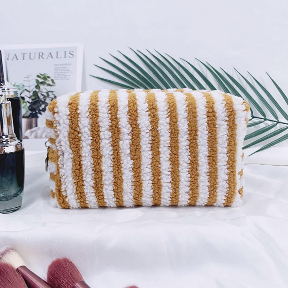 Winter Travel Cosmetic Bag For Men Women Soft Makeup Bag Stripe Beauty Toiletry Bag Makeup Brush Lipstick Storage Organizer
