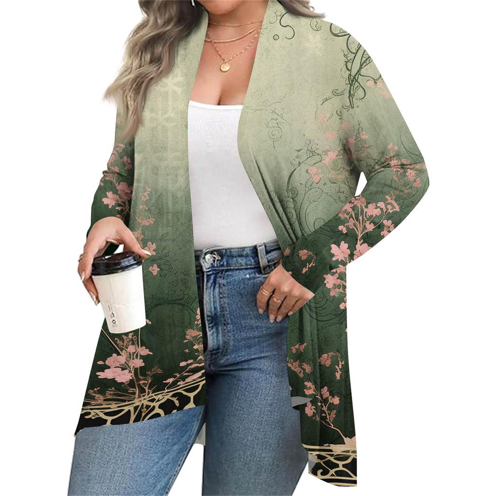 Cárdigan de Punto de Largo Medio para Mujer con Estampado Casual de Moda Otoño e Invierno de Manga Larga