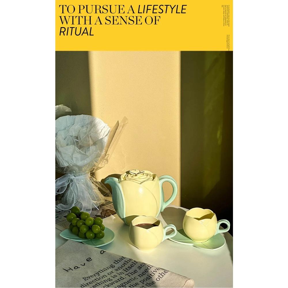 INS Wind Tulpen Teekannenset Kamelien Teetasse Nachmittagstee-Set Keramik Kaffeetasse Untertasse Kanne