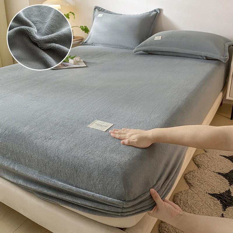 Thickened Velvet Mattress Cover High-quality Solid Color Bedspread Latex Mattress Elastic Soft Mattress Covers 160/180/200x200cm