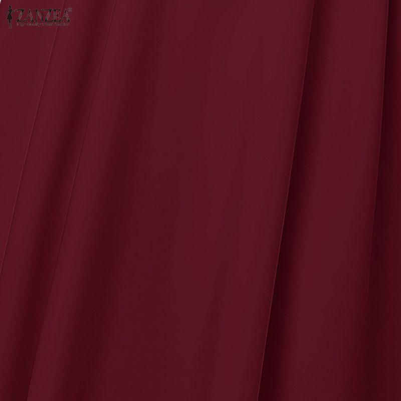 ZANZEA Damen Revers Elegant Langarm Lässig A-Linie Langes Kleid