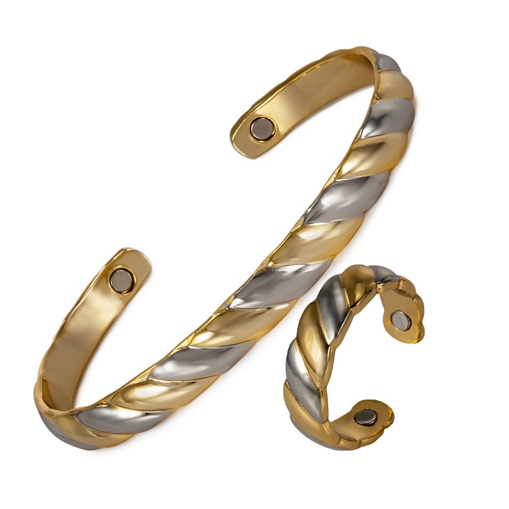 Vinterly Magnetic Pure Copper Jewelry-Set Solid Copper Adjustable Bracelet Ring Resizable Health Jewelry Set for Women Men