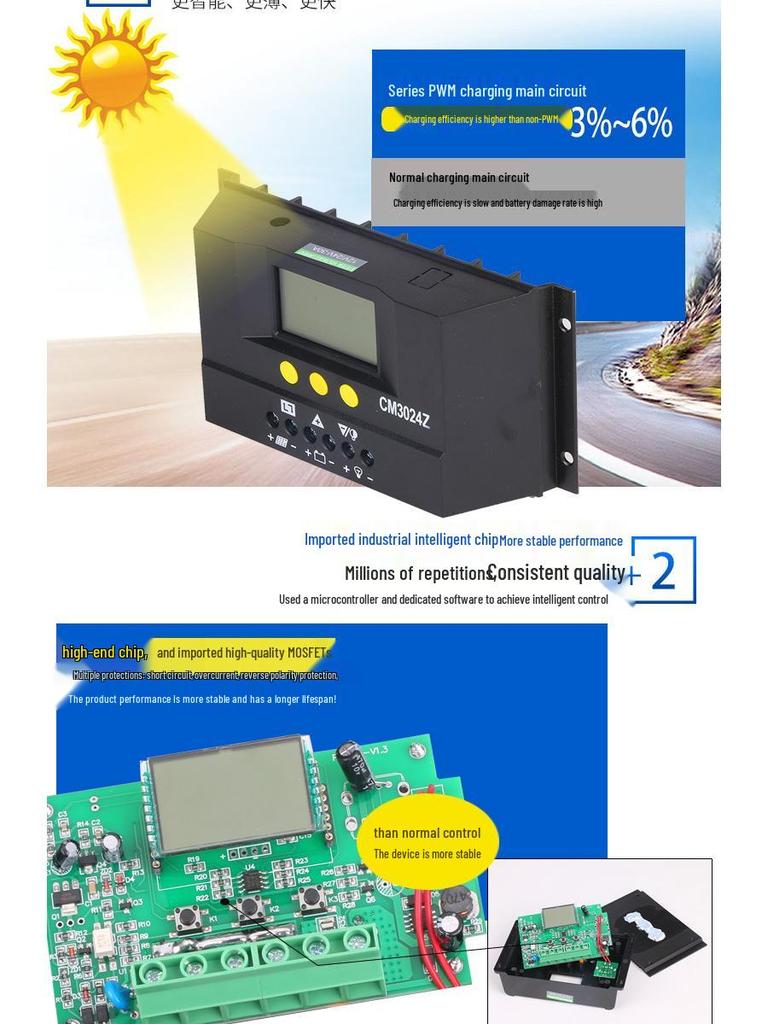 CM3024 Solar Controller: 12V/24V Auto-ID for Charging & Discharging Photovoltaic Systems