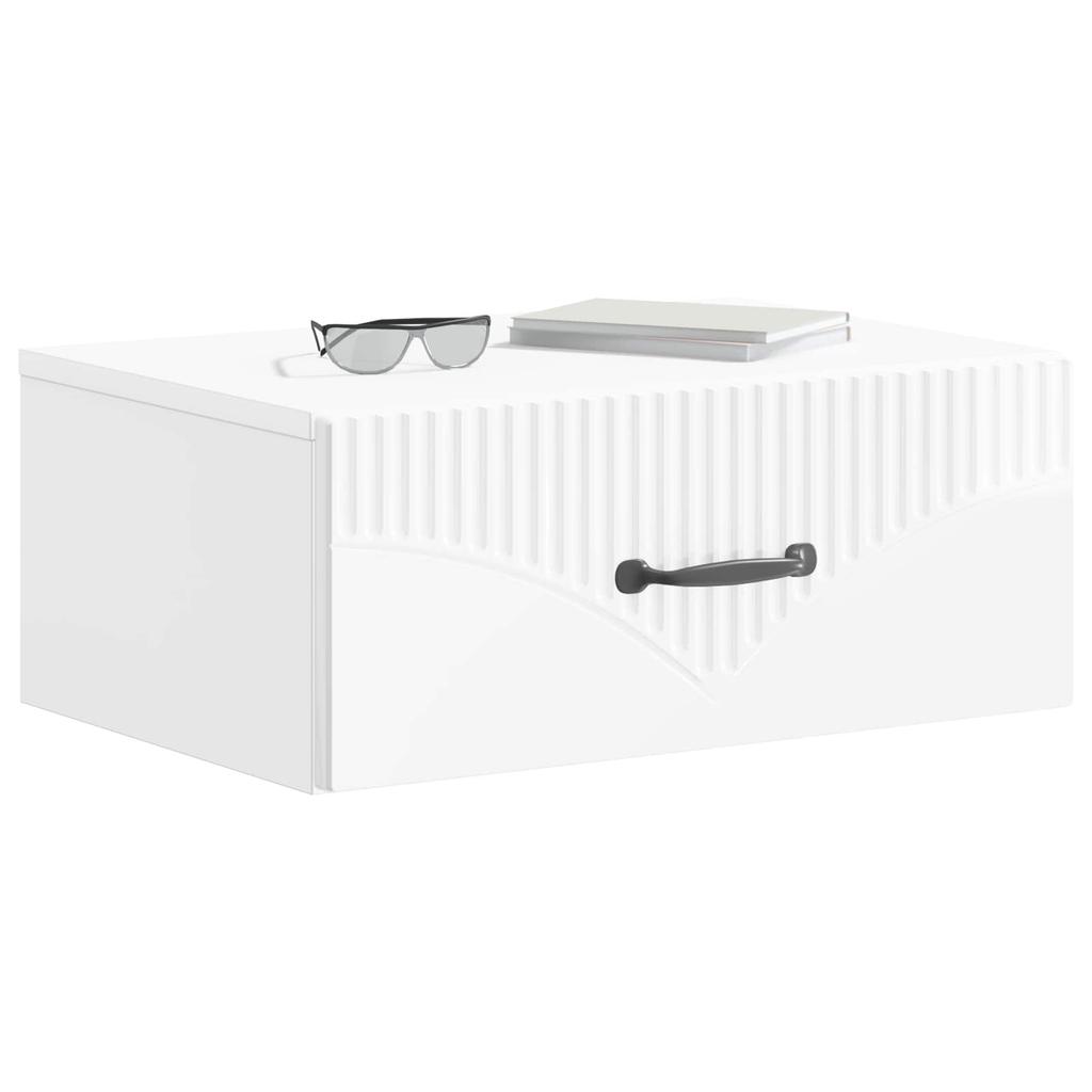 Wall Mounted Nightstand High Gloss White 49 x 34.5 x 20 cm