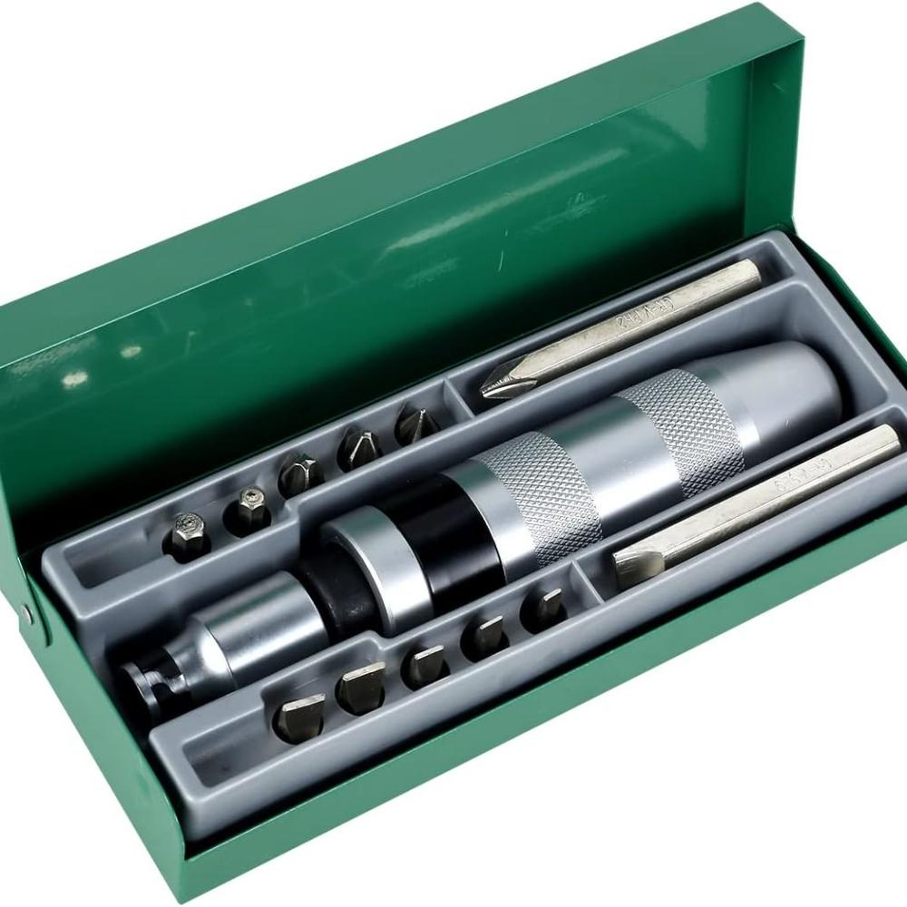 13 Pieces Impact Screwdriver Set Bit Metal CRIVE DRIVE CHISEL BIT MULTIFUNCTIONS REMOVAL SCREW EXTRACTOR SET (Green)