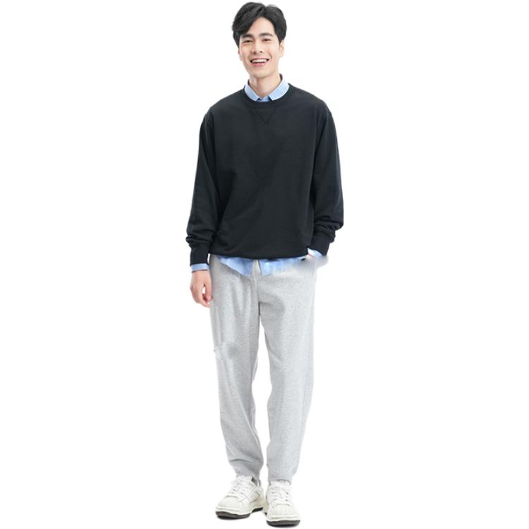 UNIQLO Solid Color Crew Neck Long Sleeve T-Shirt Unisex Tops Black 460322-09