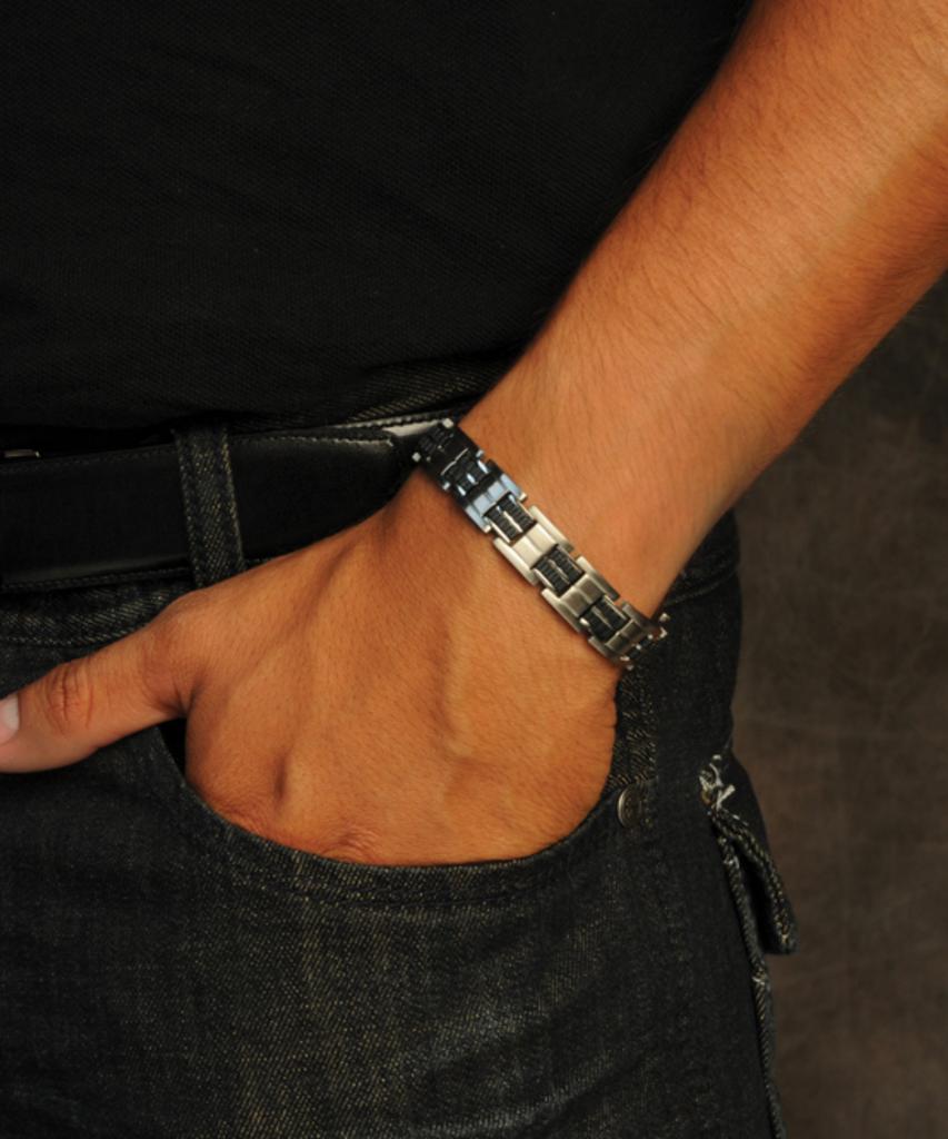 Sabona London 353 Executive Rubber Stainless Steel Magnet Bracelet