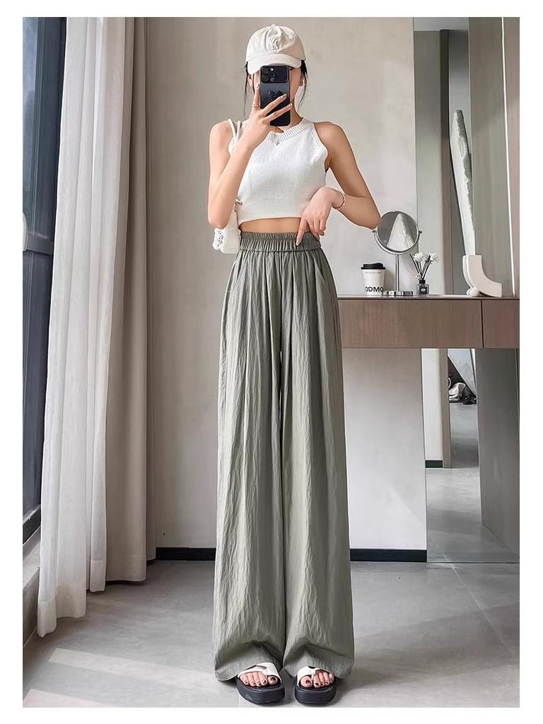 2026 Women's High-Waisted Ice Silk Wide-Leg Pants – Summer Slimming, Loose, Casual, and Cool