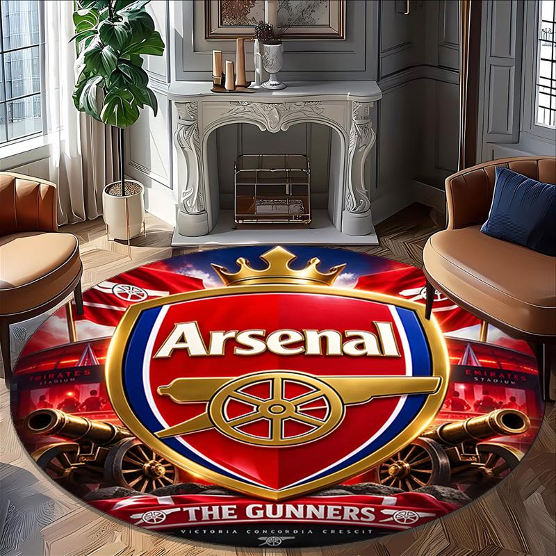 1pc A-Arsenal Carpet, Round Rug, Comfortable, Suitable for Entryways, Living Rooms, Office, And Bedrooms, Christmas Decoration