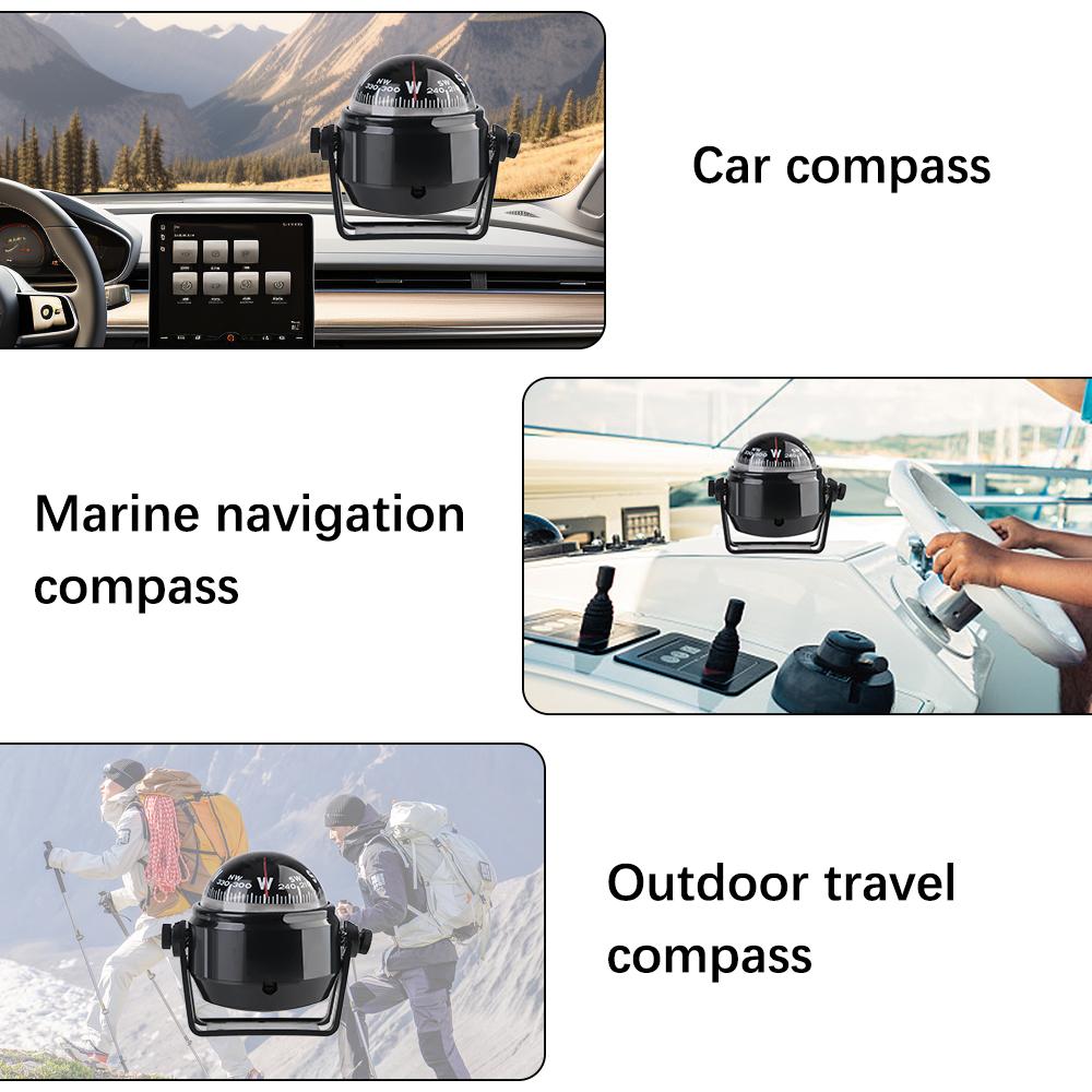 Car Compass Dashboard Cluster Ornaments Portable Compass Navigation Electronic Sea Pivoting Automotive Gauge For Marine Boat