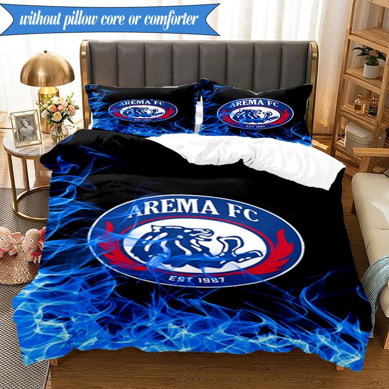 3PCS Arema Football club Printed Soft Bedding Set,Including 1pc Duvet Cover And 2pcs Pillowcases Perfect for Bedroom, Dormitory, Fan gift