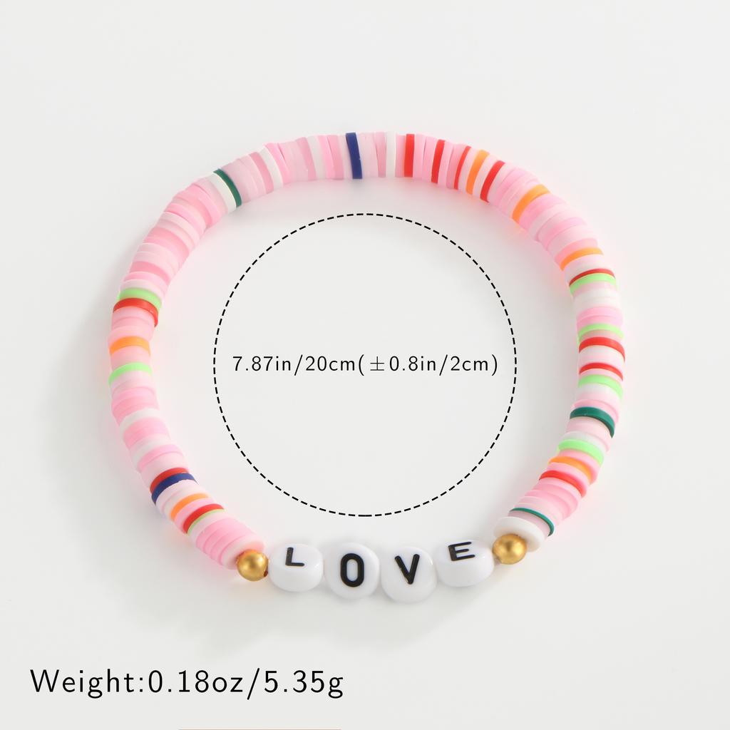 LOVE Letter Buntes Heishi Perlen Stretch Armband Set für Damen Y2K Boho Schmuck Geschenk