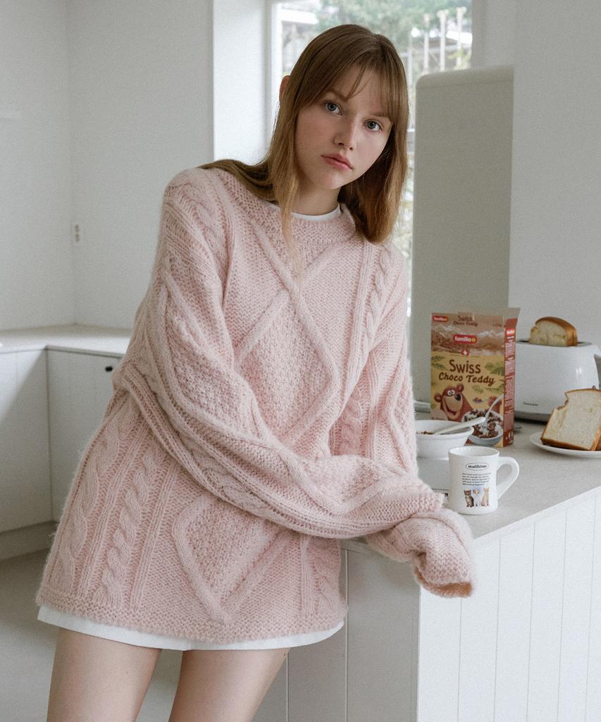 LETTERA Alpaca Wool Cable Knit_3Color