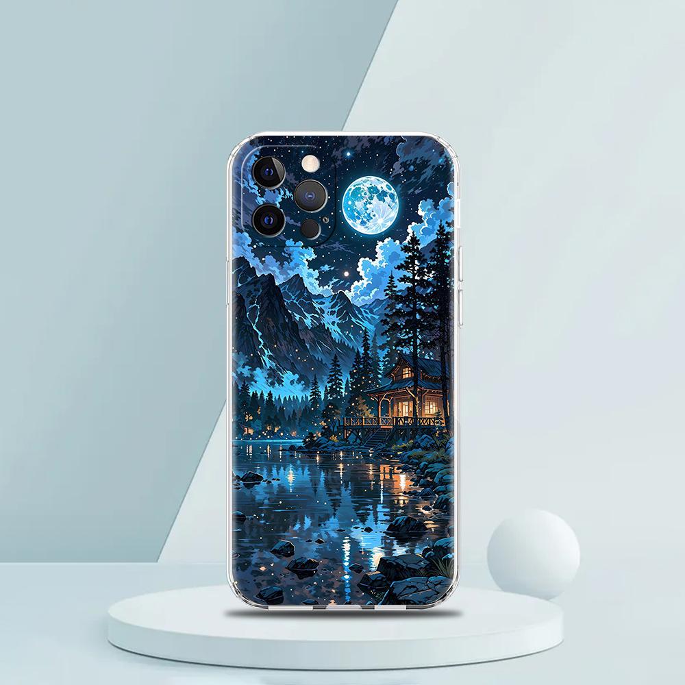 Soft TPU Transparent Phone Case for iPhone 16 15 14 13 12 11 Pro Max XR 8 7 Plus XR Starry Night Art Aesthetic Beach Night View