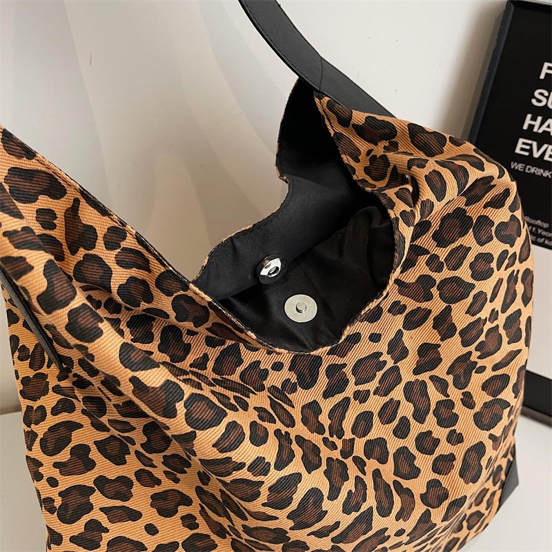 Leopard Print Large Capacity Tote Bag Women's Vintage Canvas Shoulder Crossbody Bag