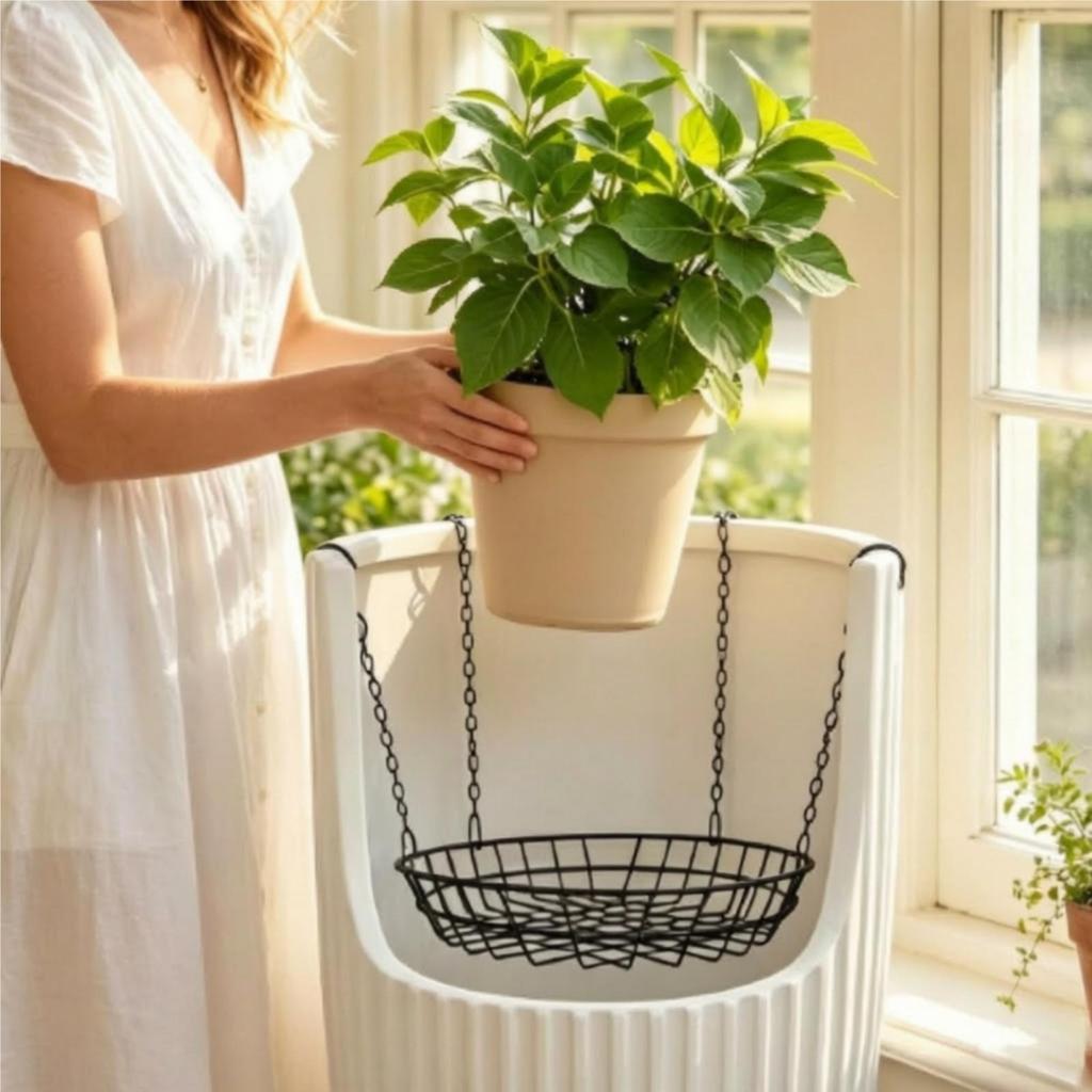 Hanging Planter Insert Round Iron Basket Sturdy for Porch