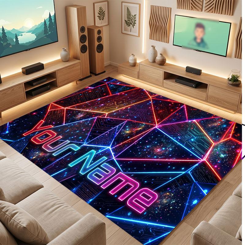 Abstract Geometric Theme Crystal Velvet Floor Rug Personalized Custom Name Text Warm Carpet Home Decoration