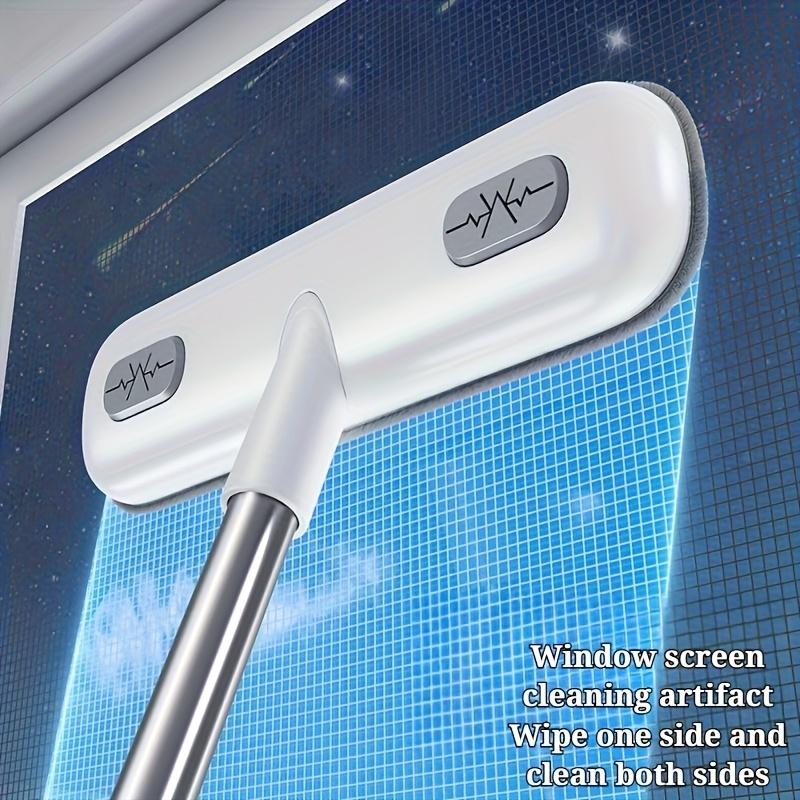 Magic Window Cleaning Brush for Screen Windows/Glass, Pet Hair Remover - Reusable Household Tool with Extendable Double Rods (Adjustable Length)