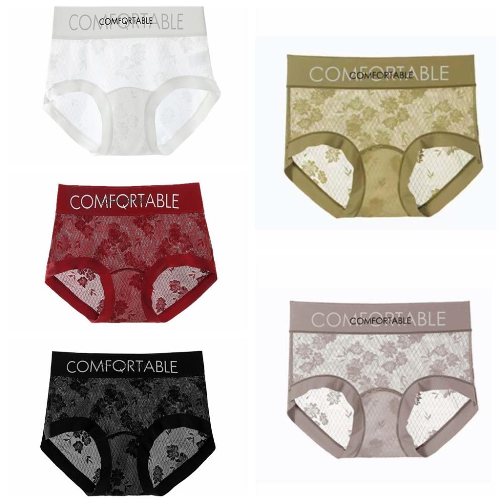 

5 шт. Прозрачные кружевные сетчатые трусики со средней посадкой, бесшовное нижнее белье, модные кружевные трусики с цветочным узором, женские L-5Pcs