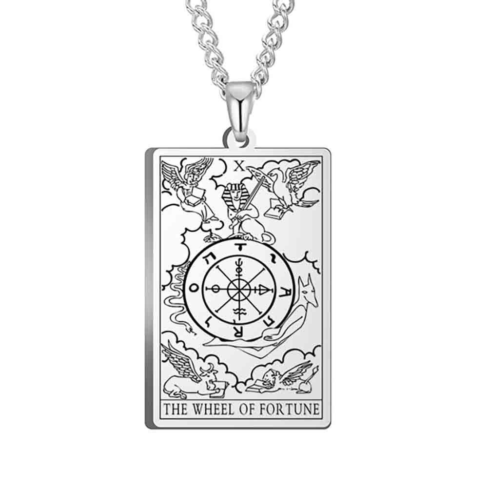 Stainless Steel Tarot Card Pendant Necklace - Men's Retro Hip Hop Style