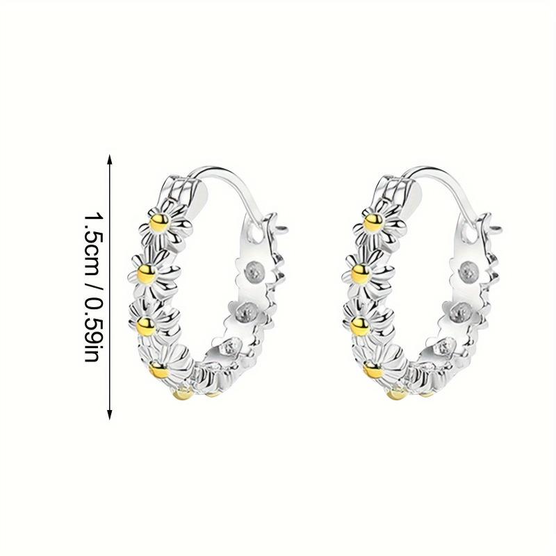 S925 Sterling Silver Daisy Flower Hoop Earrings for Women Girls Fine Jewelry Valentine's Day Gift