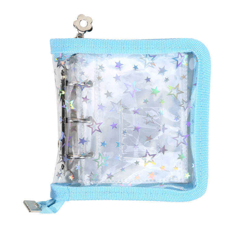 Mini PVC 3-Ring Binder Laser Star Design Zipper Closure Transparent Album For Photo Card Storage Memory Keeping Collecting Exquisite Fast Delivery