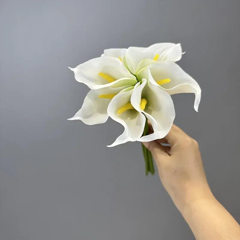 2pcs Artificial Flowers Soft Glue Calla Lilies Bouquet Real Touch Simulation Flower Orange Calla Lily Auditorium Decoration белый