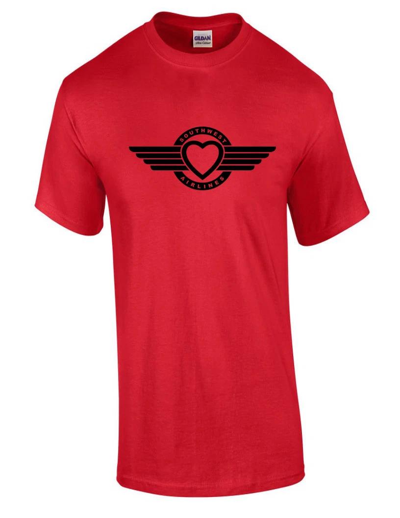 Southwest Airlines Black Heart Logo American Aviation Red Cotton T-Shirt S
