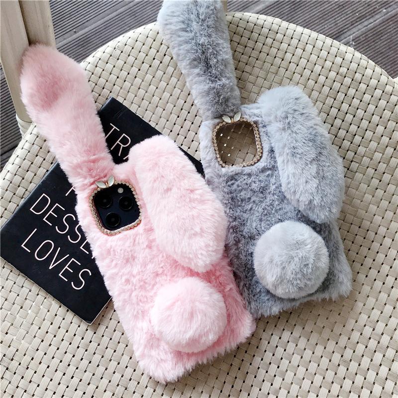 Mykt Plysj Furry Kanin Deksel For iPhone 16 13 14 15 11 12 ProMax 3D Kanin Varmt Pels Hår Deksel