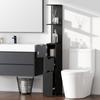 Bathroom Column Cabinet with Drawers and Open Shelves, 15 X 33 X 136.8 Cm, Black