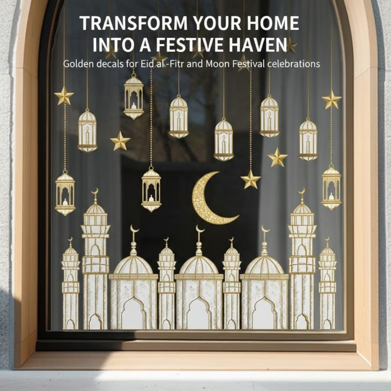 Eid Window Stickers Ramadan Decoration Eid Mubarak Decor For Home Wall Stickers Ramadan Kareem Islam Muslim Party Supplies
