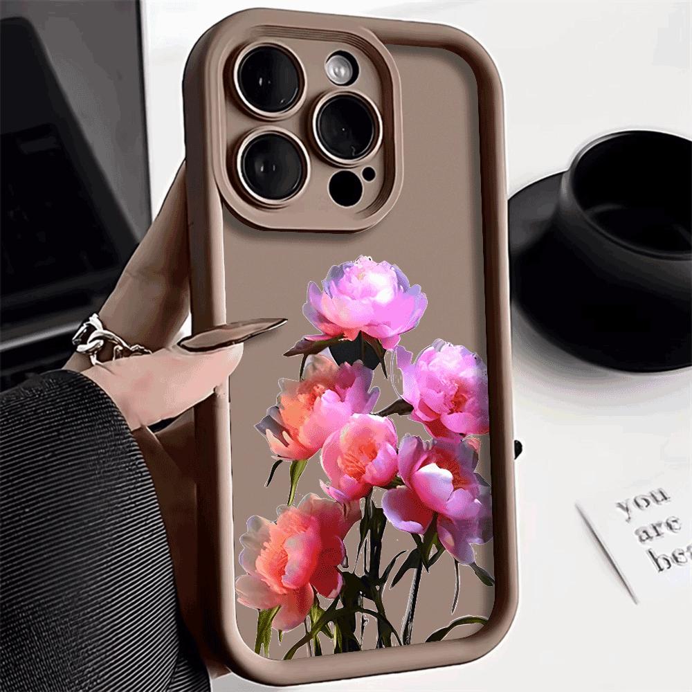 Retro peony Protect Phone Case For iPhone 16 15 Pro Max 14 13 12 11 X XS 15 14 Plus 12 13 Mini Shockproof Trendy soft Cover