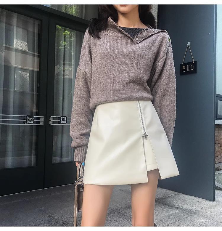 2025 Herbst/Winter Damen High Waist PU Leder Unregelmäßiger Bodycon A-Linien Rock