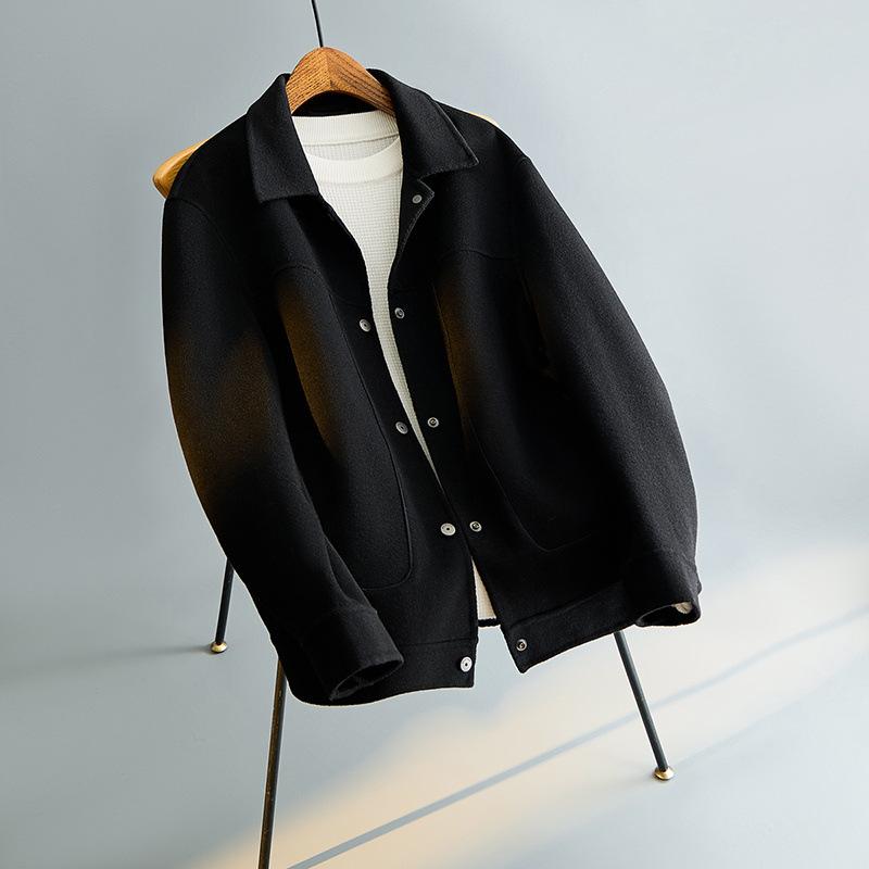 Handmade Double-sided Tweed Jacket Men's Autumn and Winter New Men's Clothing Trendy Brand Casual Lapel Wool Coat