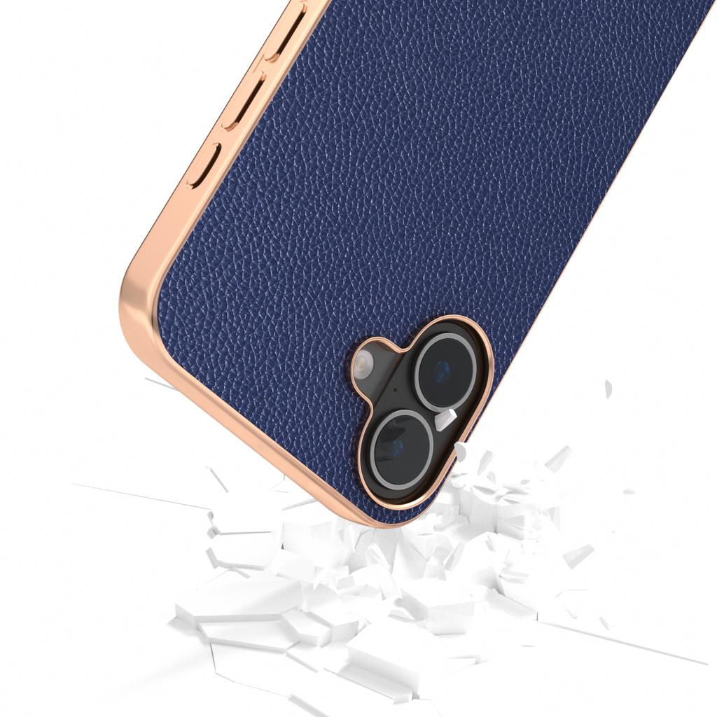 ABEEL For iPhone 16 Case Genuine Cow Leather+PC+TPU Electroplating Phone Cover