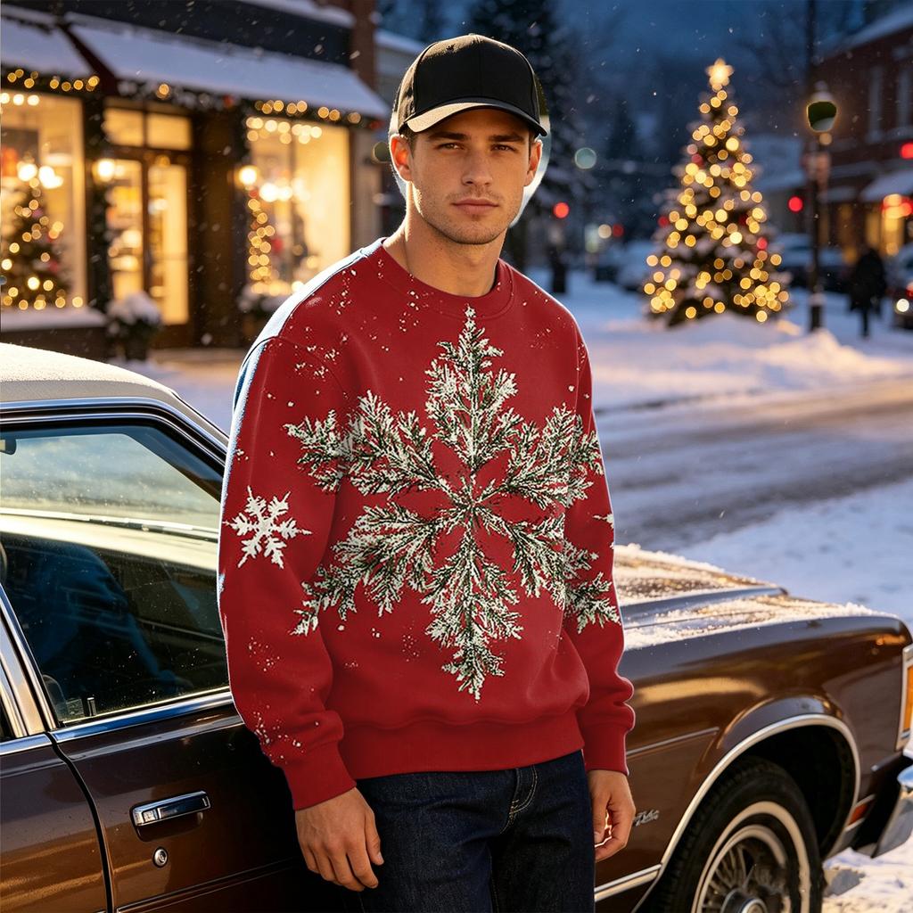 Men's Casual Loose Fit Long Sleeve Round Neck Printed Top for Everyday Wear