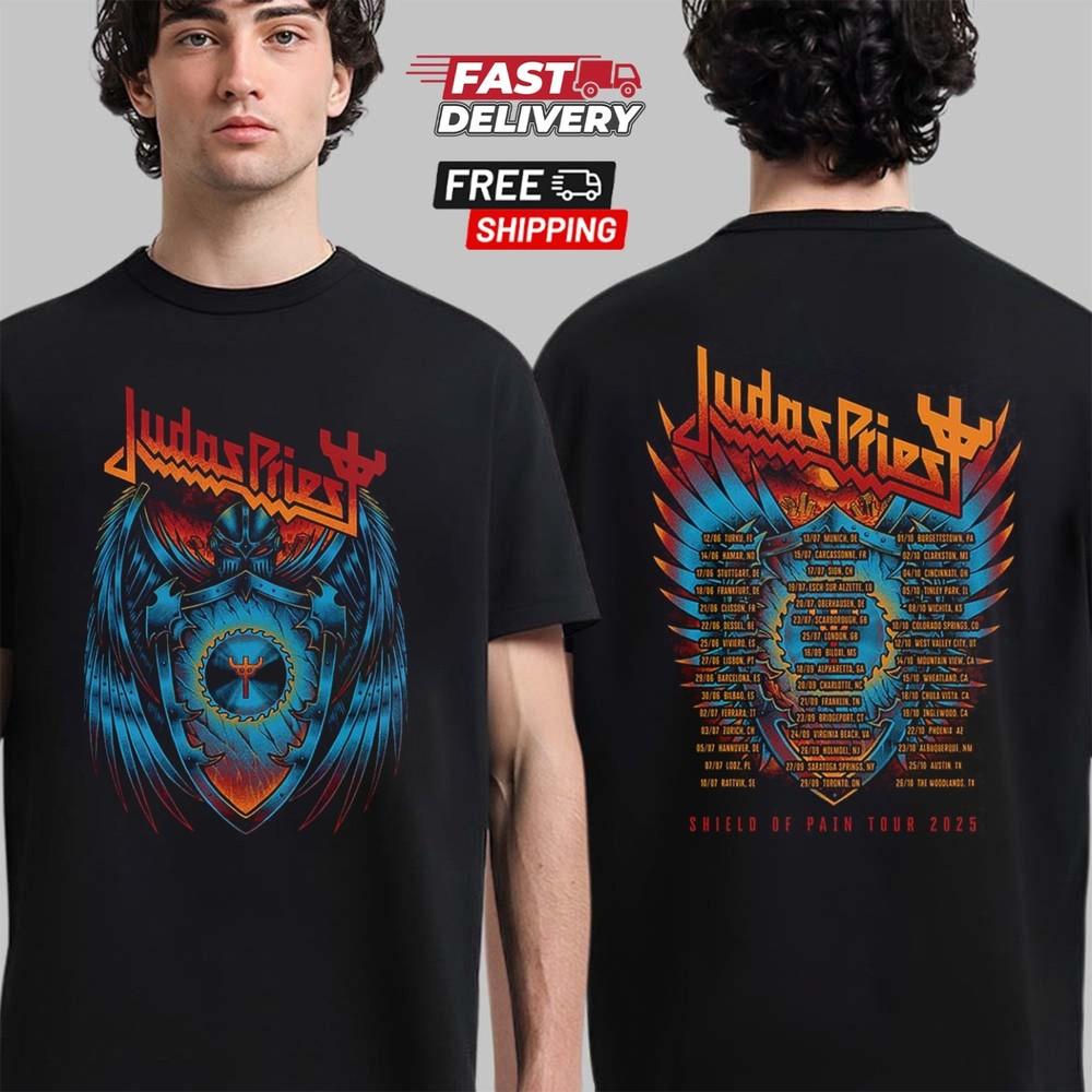 Judas Priest Shield Of Pain Tour 2025 Shield Wings Two-Sided T-Shirt Unisex T-Shirt S