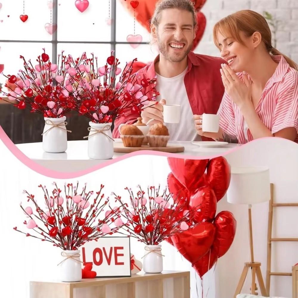 Heart-Shaped Artificial Heart Flowers Simulation DIY Vase Berry Flower Stem Festive Atmosphere Fake Flower Valentine's Day