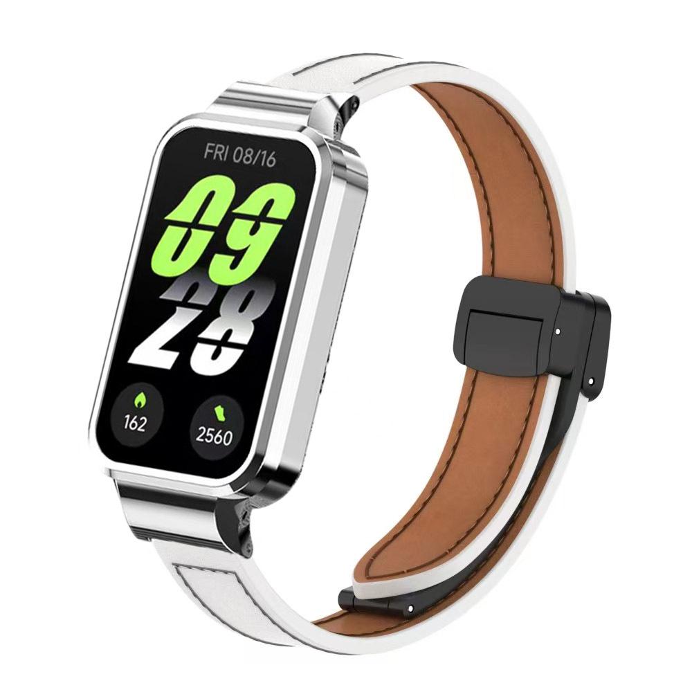 Pro Xiaomi Smart Band 9 Active Leather Strap Magnetická skládací přezka pro Redmi Band 3 Kovové ochranné pouzdro Integrovaný pásek