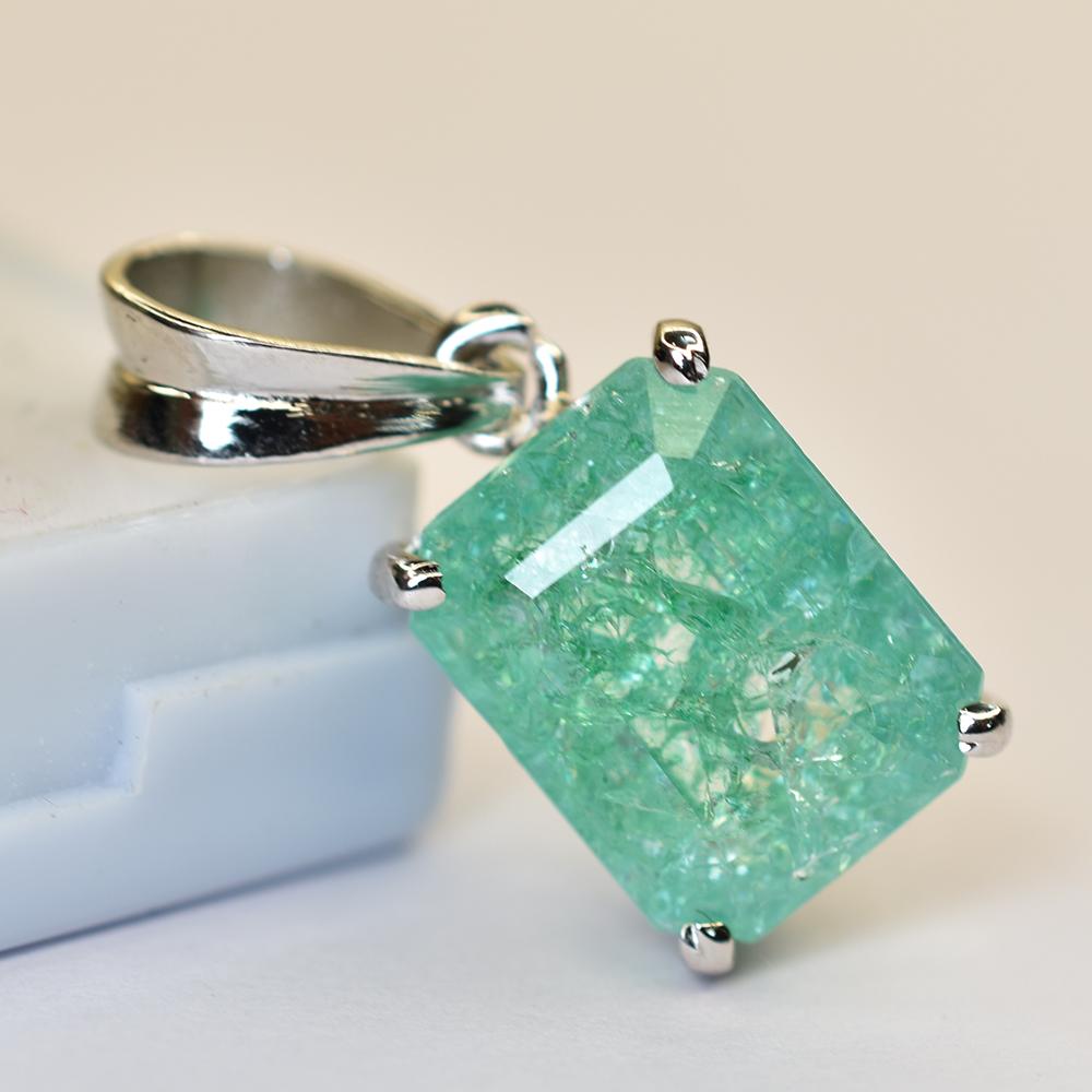 Certified 20 Ct+ Natural Green Emerald 925 Sterling Silver Emerald Pendant