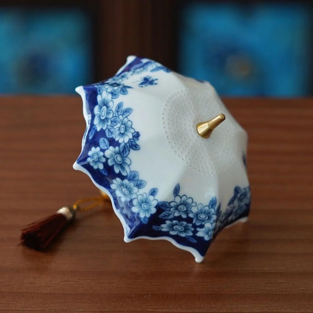 Creative Blue and White Umbrellas Tea Bowls Ceramic Filter Screens Tea Ceremony Accessories Decorations and Ornaments